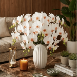 3D Printed Artificial White & Soft peach Orchid Flower Stem  - Image 9