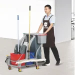 Arched Janitor cleaning cart with wringer bucket  & storage dustbin - Image 3