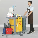 Multi-Tier Janitor  Cleaning Cart with Wringer Bucket & Storage Dustbin - Image 3