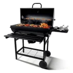 Charcoal BBQ Grill Trolley with Manual Rotisserie 
