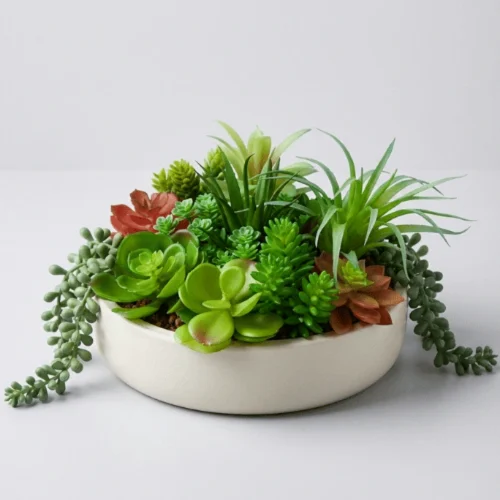 Artificial Mixed Succulent Bowl Arrangement