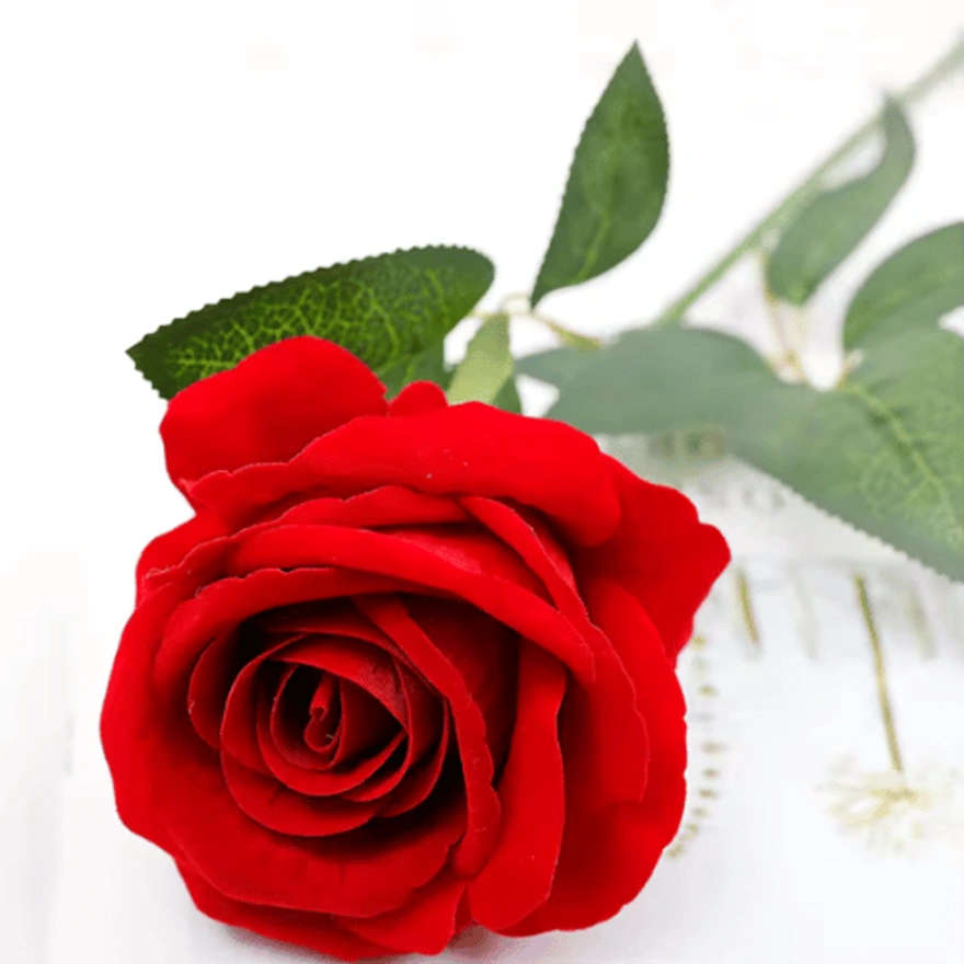 01-19 Velvet Artificial Red Rose Flower