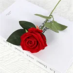 Single Stem Velvet Artificial Red Rose Flower - Image 4