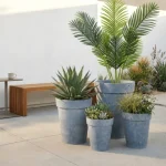 Textured Tapered Rim Plastic Planter Light Gray - Image 7