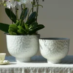 Hammered Raised Bowl Plastic Planter White - Image 4
