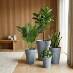 Textured Tapered Rim Plastic Planter Light Gray - Image 8