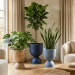 Textured Pedestal Bowl Plastic Planter - Image 6