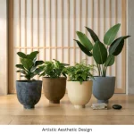 Textured Raised Bowl Plastic Planter Beige - Image 8