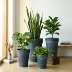 Textured Tapered Rim Plastic Planter Dark Gray - Image 8