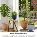 Textured Raised Bowl Plastic Planter Beige - Image 9