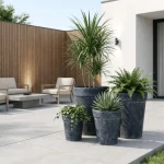 Textured Tapered Rim Plastic Planter Dark Gray - Image 7
