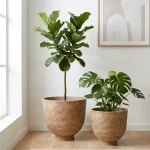 Textured Raised Bowl Plastic Planter Brown