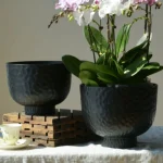 Hammered Raised Bowl Plastic Planter Black - Image 4
