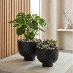 Hammered Raised Bowl Plastic Planter Black - Image 5