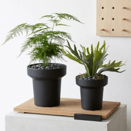 Pedestal Round Plastic Planter Black