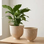 Textured Raised Bowl Plastic Planter Beige - Image 4