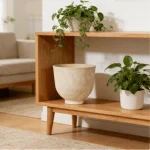 Textured Raised Bowl Plastic Planter Beige - Image 6