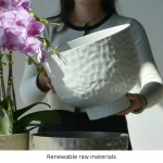 Hammered Raised Bowl Plastic Planter Beige - Image 7