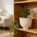 Textured Raised Bowl Plastic Planter Beige - Image 7