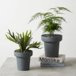 Pedestal Round Plastic Planter Blue Gray