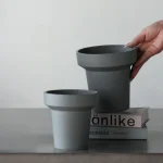 Minimalist Mini Pedestal Round Plastic Planter Blue Gray - Image 4