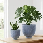 Textured Raised Bowl Plastic Planter Light Gray - Image 4