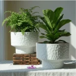 Hammered Classic Round Plastic Planter White - Image 5