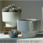 Hammered Classic Round Plastic Planter White - Image 4
