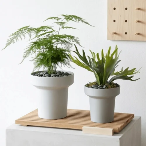 Pedestal Round Plastic Planter Light Gray