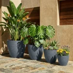 Stone Textured Round Plastic Planter Blue Gray - Image 8