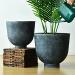 Textured Raised Bowl Plastic Planter Dark Gray - Image 4