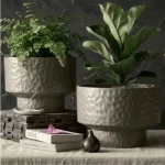 Hammered Classic Round Plastic Planter Brown - Image 5
