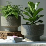 Hammered Classic Round Plastic Planter Brown - Image 4