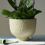 Hammered Raised Bowl Plastic Planter Beige - Image 5