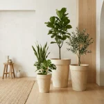 Textured Tapered Rim Plastic Planter Beige - Image 7