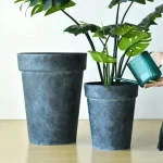 Textured Tapered Rim Plastic Planter Dark Gray - Image 10