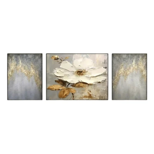 Golden Bloom Trio – Hand-Painted Floral Oil Painting Set (3 Pieces)