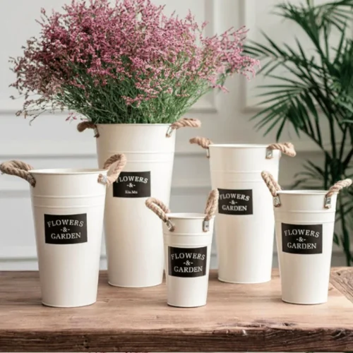 Vintage Rope Handle Flower Bucket
