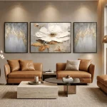 Golden Bloom Trio – Hand-Painted Floral Oil Painting Set (3 Pieces) - Image 2