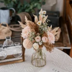Silk Peony Fabric Dandelion Willow Leaf Bouquet - Image 5