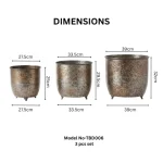 Antique Stone Metal Planter Set - Image 2