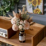 Silk Peony Fabric Dandelion Willow Leaf Bouquet - Image 6