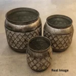 Vintage Mosaic Metal Planter Set - Image 3