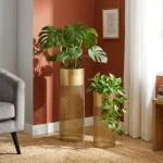 Golden Lace Cylinder Luxe Metal Planter Stand - Image 4