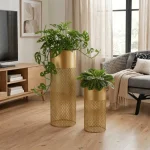 Golden Lace Cylinder Luxe Metal Planter Stand - Image 5