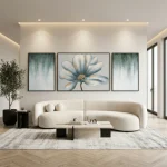Azure Bloom Trio – Hand-Painted Floral Oil Painting Set (3 Pieces) - Image 2
