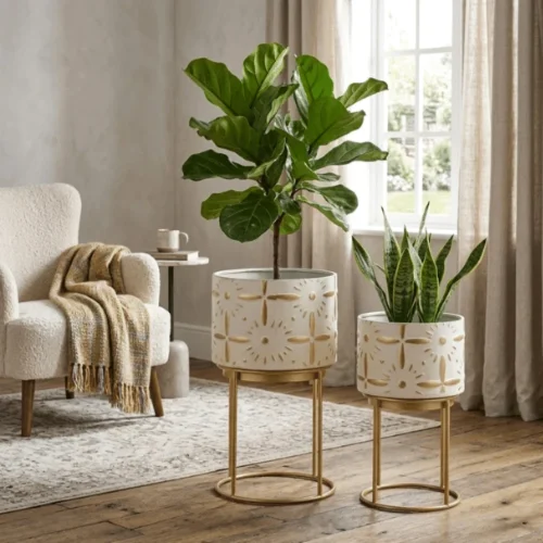 Ivory Bloom Luxe Planter Stand Set