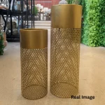 Golden Lace Cylinder Luxe Metal Planter Stand - Image 3