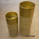 Golden Lace Cylinder Luxe Metal Planter Stand - Image 4
