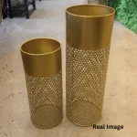 Golden Lace Cylinder Luxe Metal Planter Stand - Image 5